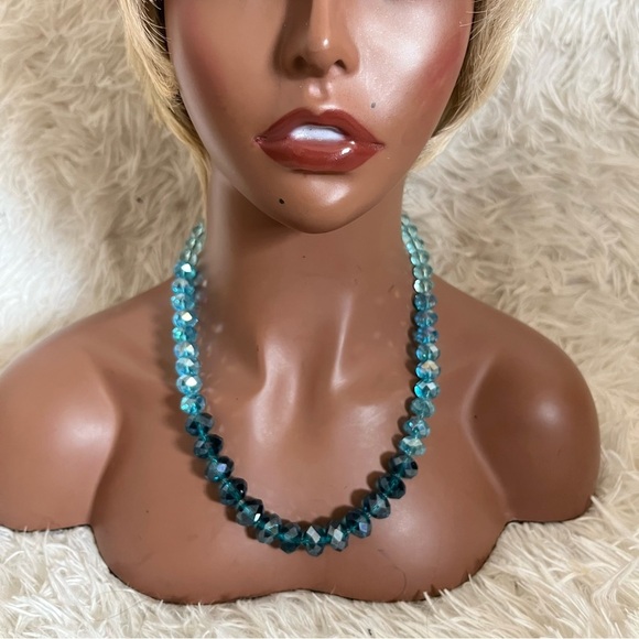 Handmade Aqua Teal Blue Glass Bead Necklace Set - Picture 12 of 16